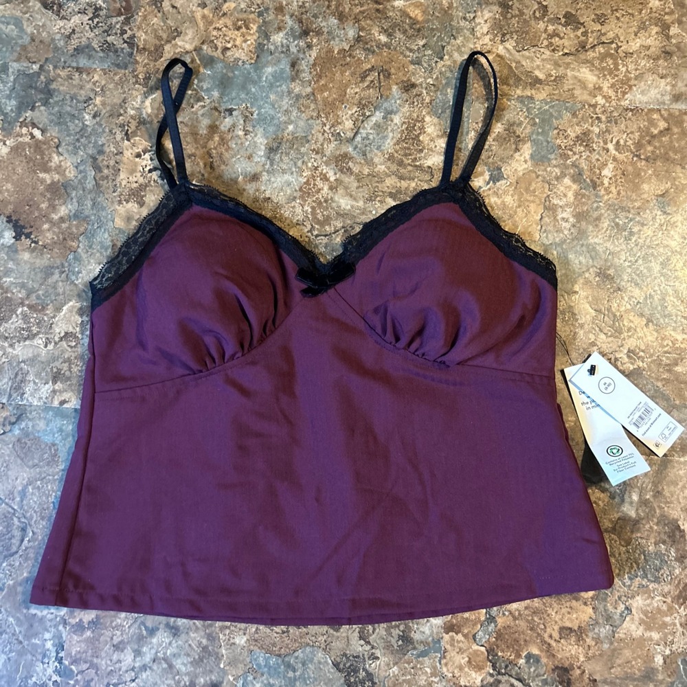 No Boundaries Lace Lined Tank Top Women Size Medium Maroon Sleeveless Shirt